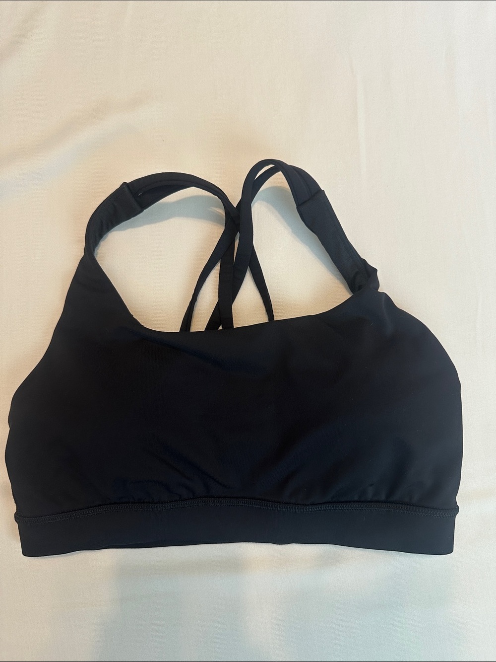 lululemon energy bra. Medium support, B-D cups. Black Strappy Sports Bra. Size 6